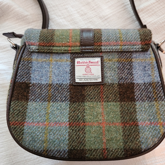 Harris Tweed Green and Brown Crossbody Bag - Picture 1 of 2